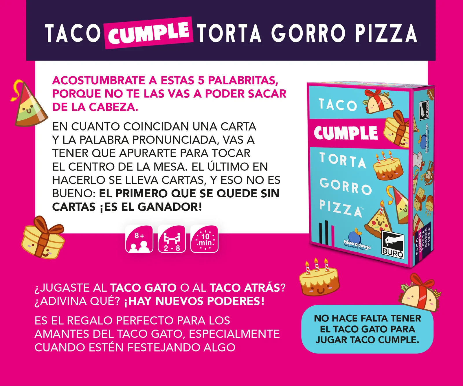 Cómo se juega a Taco Cumple Torta Gorro Pizza